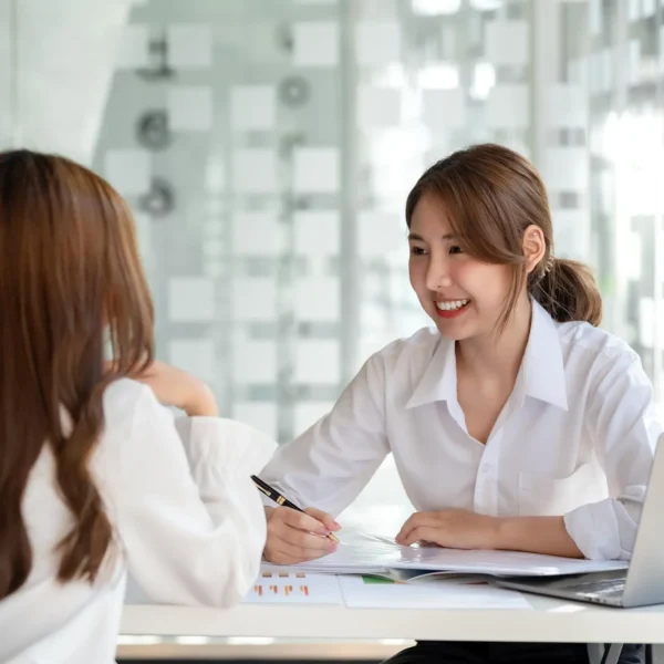 Young Asian Woman Doing Job Interview Office