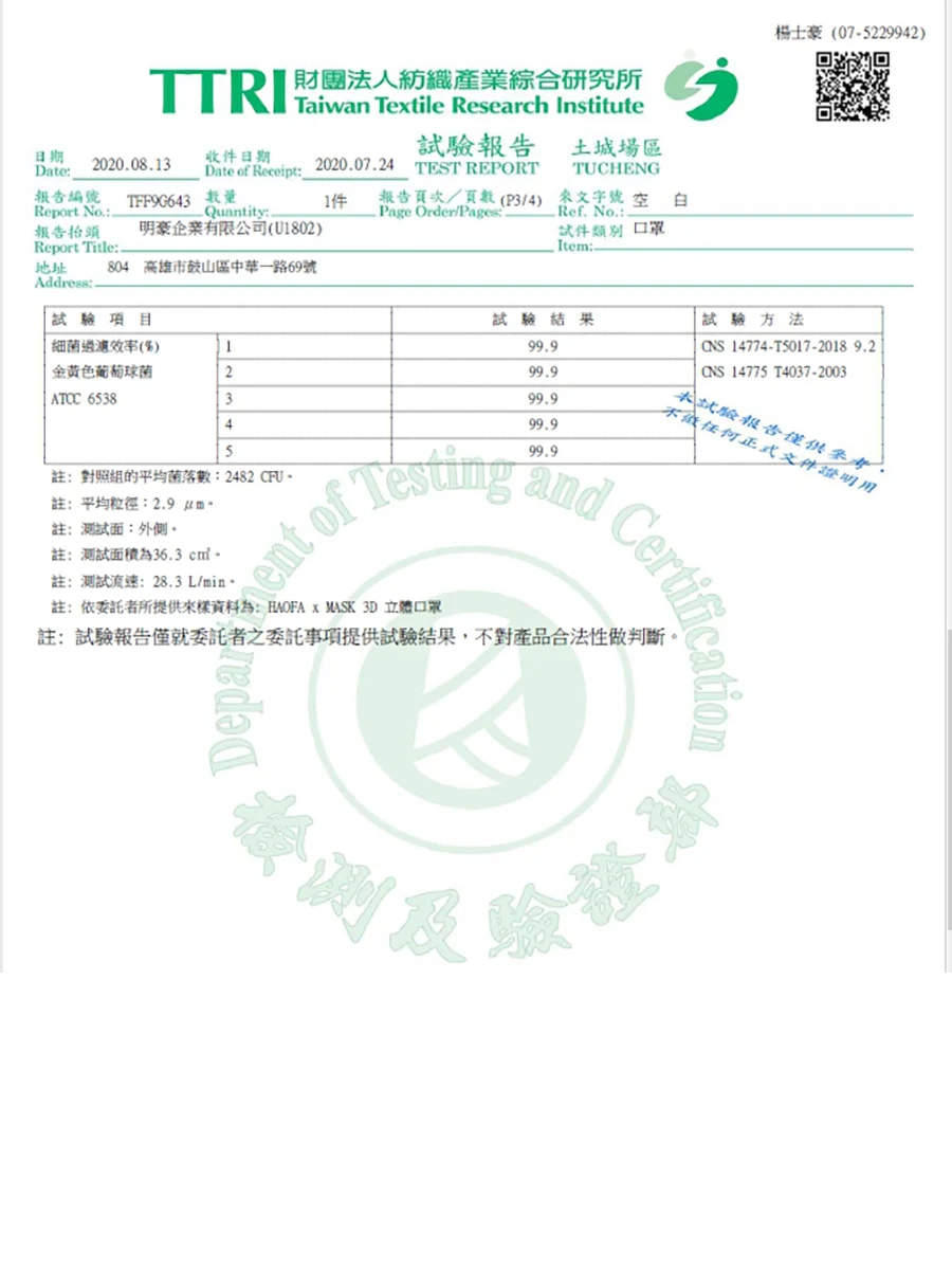 台灣醫療口罩 細菌防護