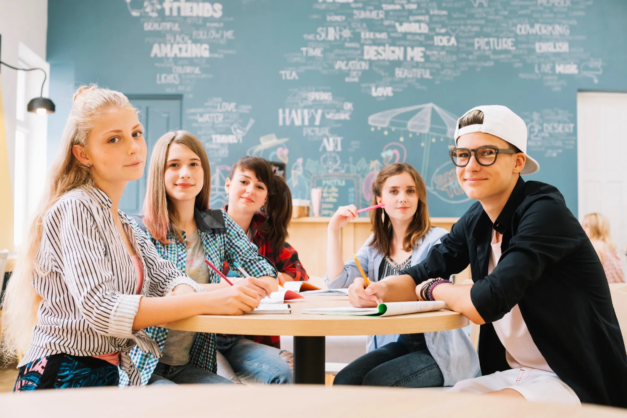 Group Students Posing Table